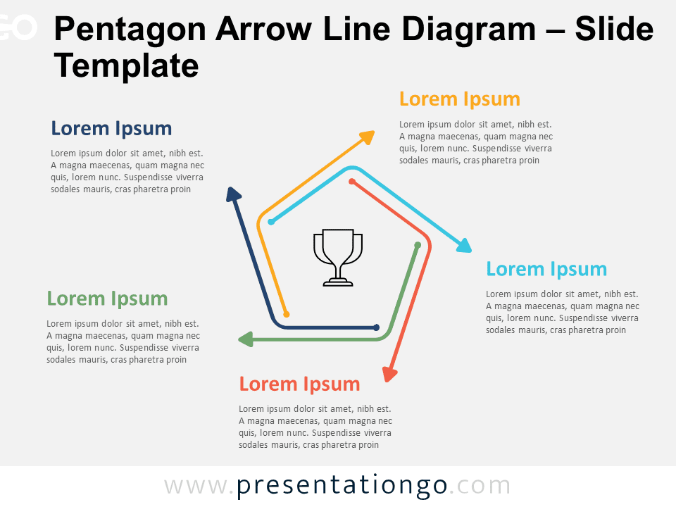 Featured image of the Pentagon Arrow Line Diagram template for PowerPoint and Google Slides, showcasing a preview of the template slide.