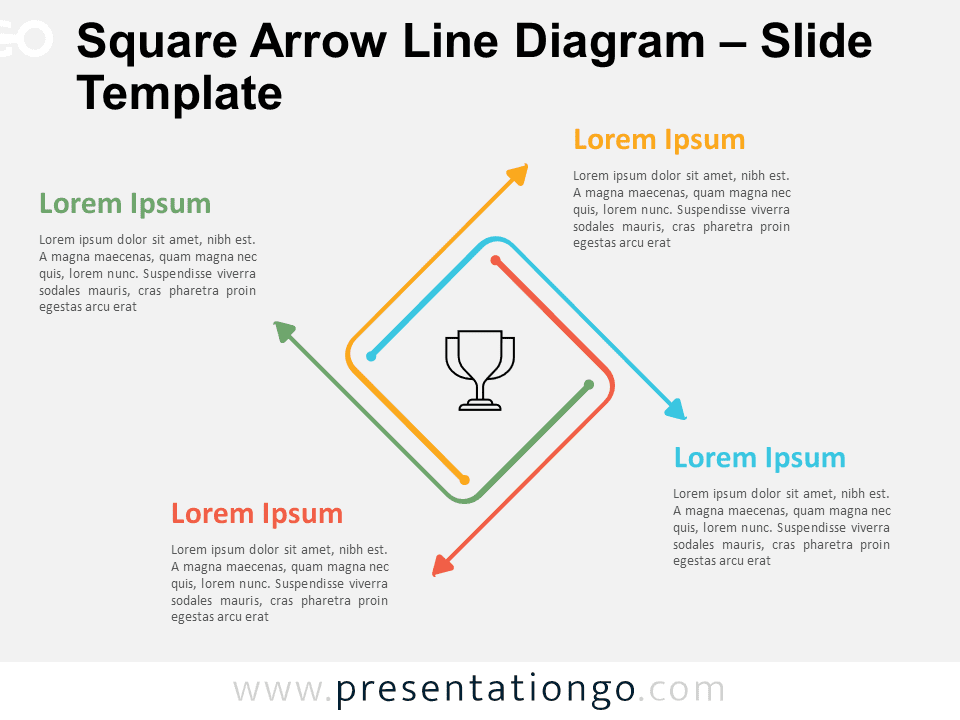 Preview of the Square Arrow Line Diagram template for PowerPoint and Google Slides, showing a cyclical process with four steps.