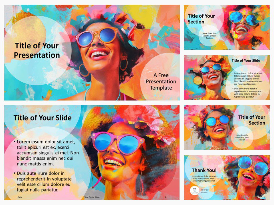 Preview of Summer Radiance template for PowerPoint, featuring 6 slide designs with a prominent cover slide.