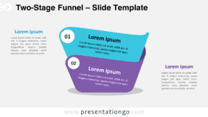 Two-Stage Funnel template slide with light background for PowerPoint & Google Slides, featuring two steps with numbered indicators and placeholder text.