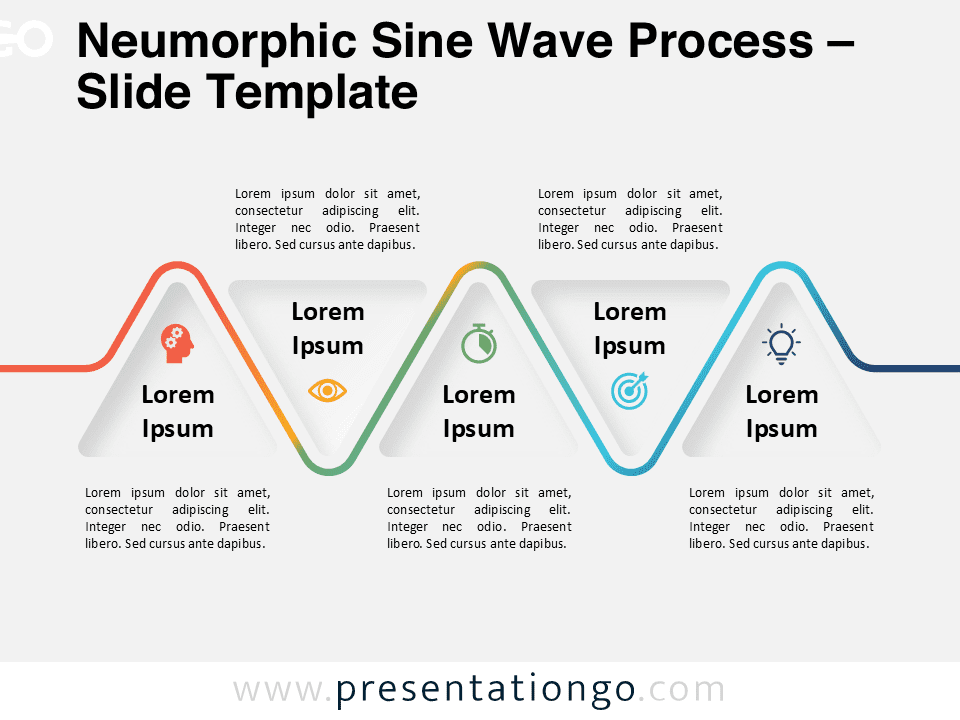 Preview of the Neumorphic Sine Wave Process template slide for PowerPoint and Google Slides, featuring a modern, three-dimensional design