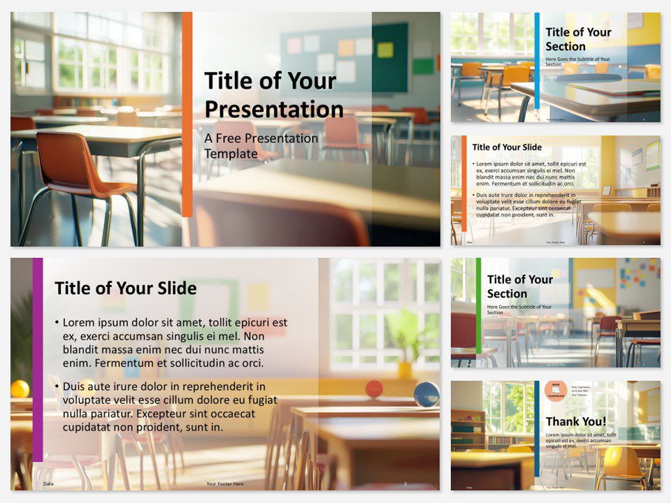 Scholarly Space Template for PowerPoint featuring a preview of the 6-slide layout with the cover slide prominently displayed