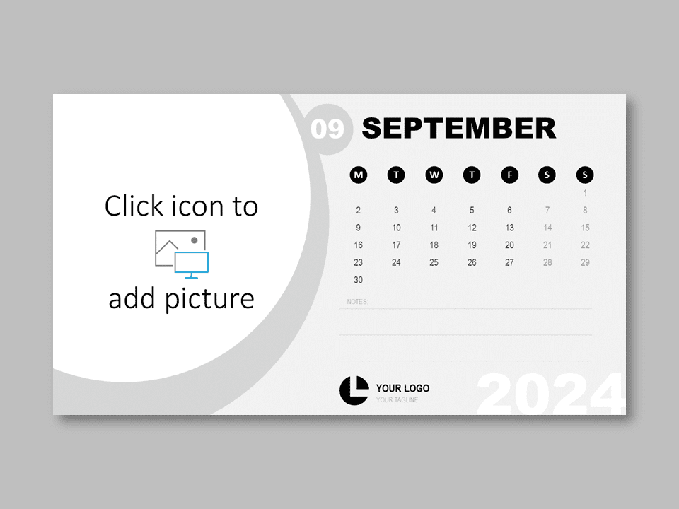 Preview of the September 2024 Office Calendar template for PowerPoint and Google Slides, featuring a customizable slide design.