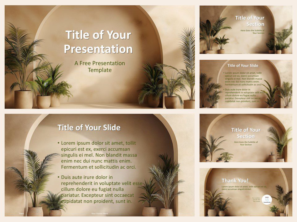 Preview of the Botanical Grove Template for PowerPoint and Google Slides featuring six slides with a natural, serene design and earthy tones.