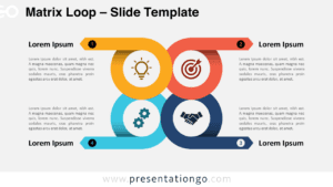 Matrix Loop template for PowerPoint and Google Slides, design option 1 with a light background, featuring four interlinked rings with top and bottom exit loops, perfect for workflow and process diagrams.