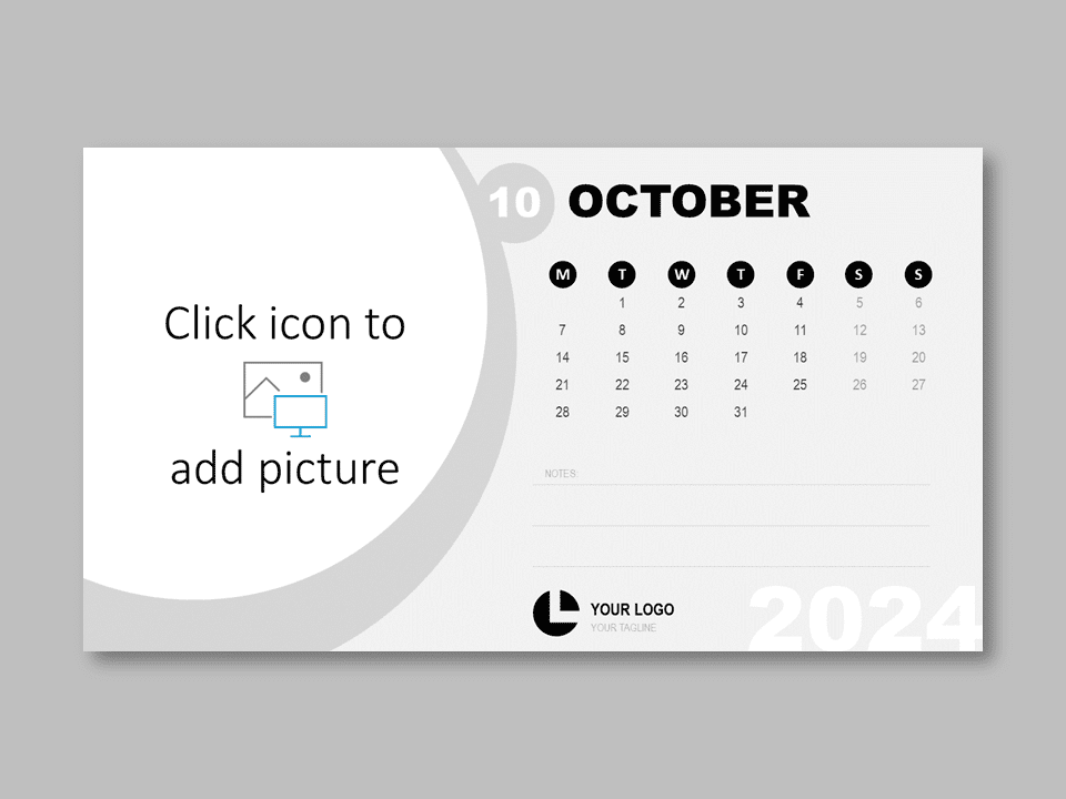 October 2024 Office Calendar template preview for PowerPoint and Google Slides, showing a clean and customizable slide layout.