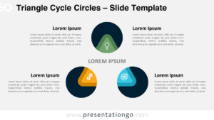 Widescreen version of the Triangle Cycle Circles template for PowerPoint and Google Slides with a light background, showing a 3-step radial cycle diagram with colorful triangular shapes inside circles.