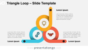 Triangle Loop Diagram template for PowerPoint and Google Slides with a light background, featuring three interconnected rings in a triangular formation with pentagon arrows, ideal for visualizing processes and cycles.