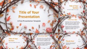 Widescreen preview of the Blossom Fall Frame Template for PowerPoint and Google Slides, showcasing six slides with a cozy, fall-themed design.