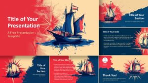Widescreen version of the Brushstroke Sail Expedition Template for PowerPoint and Google Slides showcasing a vintage sailing theme with ships and compasses.