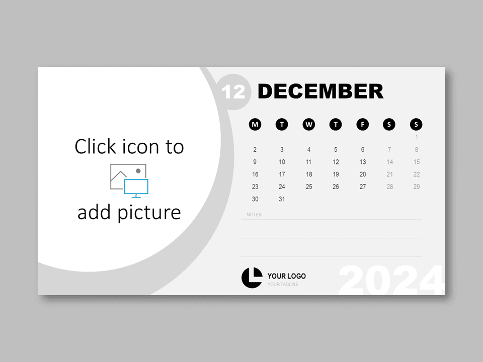 Featured image showing the December 2024 Office Calendar template for PowerPoint and Google Slides with customizable picture placeholder and notes section.