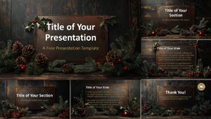 Widescreen preview of the Copper & Holly Cheer Template for PowerPoint and Google Slides with festive and rustic elements.