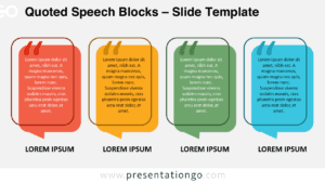 A 4-option diagram template with speech bubble blocks on a light background, designed for presenting quotes in PowerPoint and Google Slides.