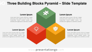 Three Building Blocks Pyramid template in widescreen format with a light background, showcasing a 3D structure ideal for PowerPoint and Google Slides.