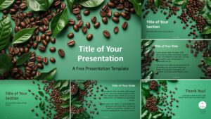 Widescreen preview of the Coffee & Leaves Template for PowerPoint and Google Slides showcasing its 6 customizable slide designs.