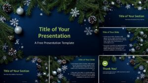 Preview of the Midnight Blue Christmas Template for PowerPoint and Google Slides, showcasing elegant slides with winter designs in widescreen.