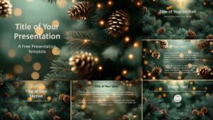 Widescreen preview of the Pine & Gold Template for PowerPoint and Google Slides, ideal for holiday-themed presentations.