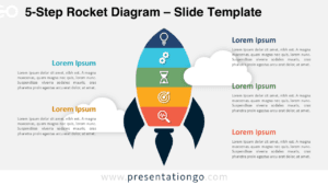 Widescreen version of the 5-Step Rocket Diagram template with a light background for PowerPoint and Google Slides, perfect for illustrating processes.