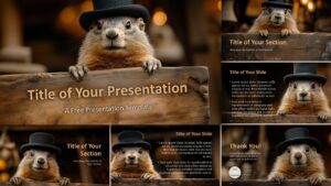 Widescreen version preview of the Groundhog Day Template for PowerPoint and Google Slides with whimsical, cozy designs.