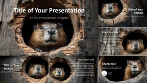 Wide-format preview of the Groundhog Haven Template for PowerPoint and Google Slides with six customizable slide layouts.
