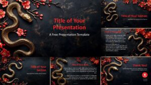 Widescreen preview of the Sakura and Serpent Template for PowerPoint and Google Slides, showcasing 6 festive slides inspired by the Year of the Snake.