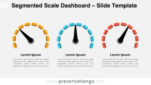 Light background preview of the Segmented Scale Dashboard for PowerPoint and Google Slides, featuring editable gauge diagrams for progress tracking.