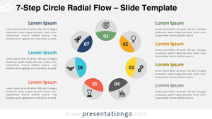 Widescreen version of the 7-Step Circle Radial Flow template with a light background for PowerPoint and Google Slides.