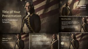 A widescreen presentation template for PowerPoint and Google Slides with 6 patriotic slides, ideal for historical and educational themes.