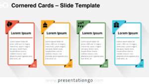 A widescreen version of the Cornered Cards template for PowerPoint and Google Slides, designed with a clean layout, light background, and numbered steps.