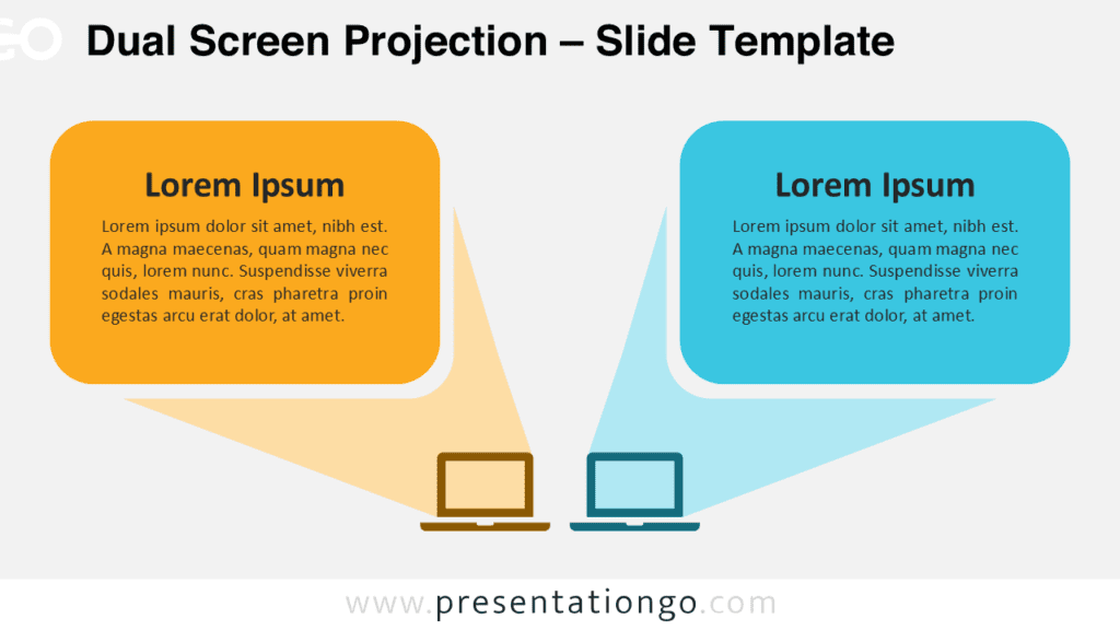 The Dual Screen Projection template for PowerPoint and Google Slides features a widescreen format with a light background for clear comparisons.