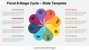 The Floral 8-Stage Cycle for PowerPoint and Google Slides features a radial petal design with eight steps, ideal for process visualization.