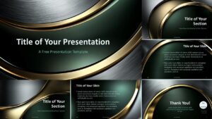 A high-end Metallic Luxury PowerPoint and Google Slides template with a widescreen format, featuring gold and brushed metal textures for professional presentations.