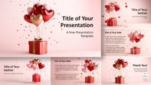 Wide preview of the Valentine’s Day Template for PowerPoint and Google Slides, showcasing six romantic slides with heart-shaped visuals.