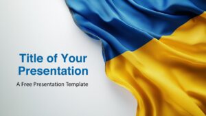 Presentation cover slide featuring the Ukrainian flag on the right and editable title text on a light background.