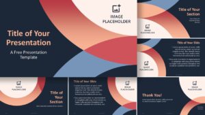 A modern PowerPoint and Google Slides template with overlapping gradient rings, picture placeholders, and a professional widescreen layout.