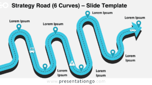 A six-step roadmap template for PowerPoint and Google Slides, featuring a winding road with markers to highlight key milestones.