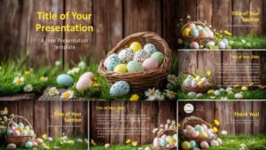 Full widescreen preview of the Easter Egg Basket Template for PowerPoint and Google Slides with pastel Easter visuals.