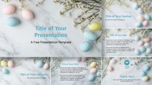 Widescreen preview of the Easter Marble Template for PowerPoint and Google Slides with pastel visuals and spring-themed layouts.