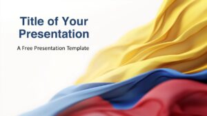 Cover slide with the Colombian flag waving on the right and centered title text for Google Slides and PowerPoint presentations.