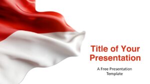 Cover slide showing a realistic Indonesian flag design beside presentation title and subtitle on a clean white background.