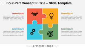 Slide layout showing the full Four-Part Concept Puzzle diagram in a 2x2 matrix with icons and color-coded puzzle pieces.
