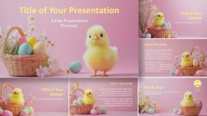 Colorful 6-slide Peep & Petals template in widescreen for PowerPoint and Google Slides featuring a chick and Easter theme.