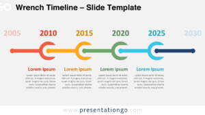 Widescreen Wrench Timeline template with light background for PowerPoint and Google Slides showing 4 editable stages with descriptions.