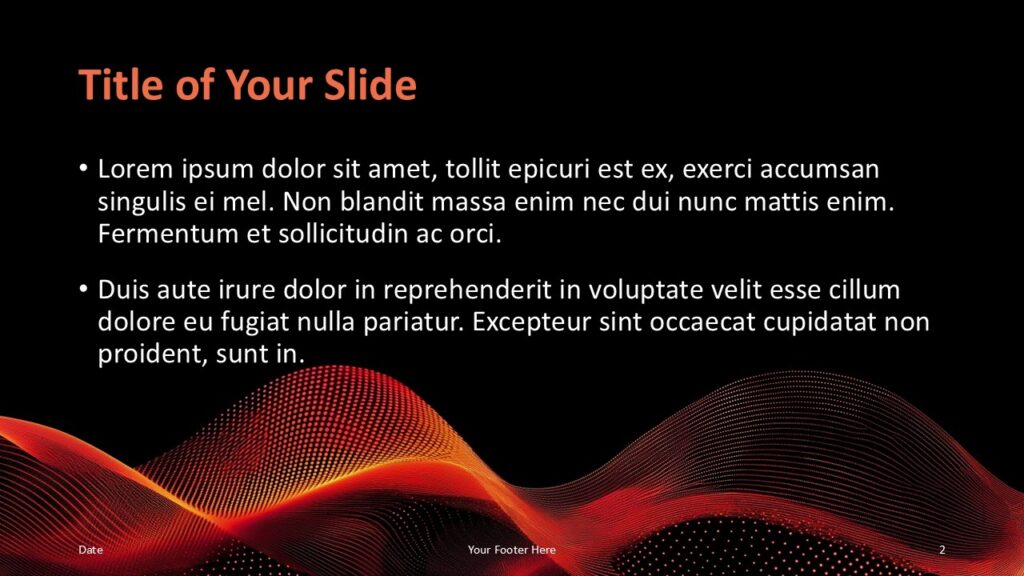 Title and content slide layout from the Digital Pulse Template for PowerPoint and Google Slides with glowing mesh wave at the bottom.