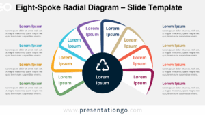 Eight-Spoke Radial Diagram with 8 arcs and outer text blocks, shown in widescreen format with a light background for presentations.