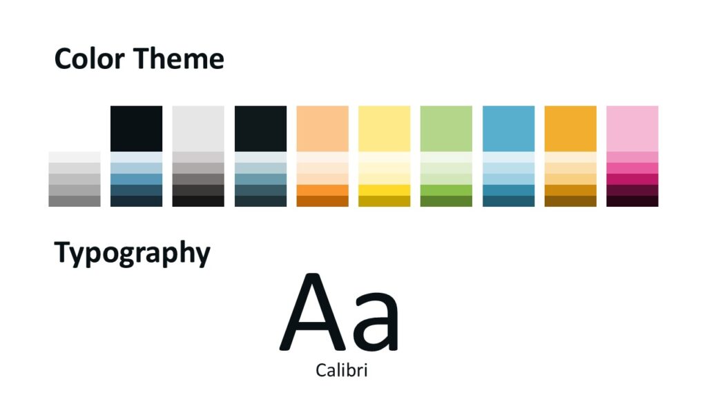Visual preview of the built-in pastel color palette and modern fonts used in the Ice Cream Delight Template for PowerPoint and Google Slides.