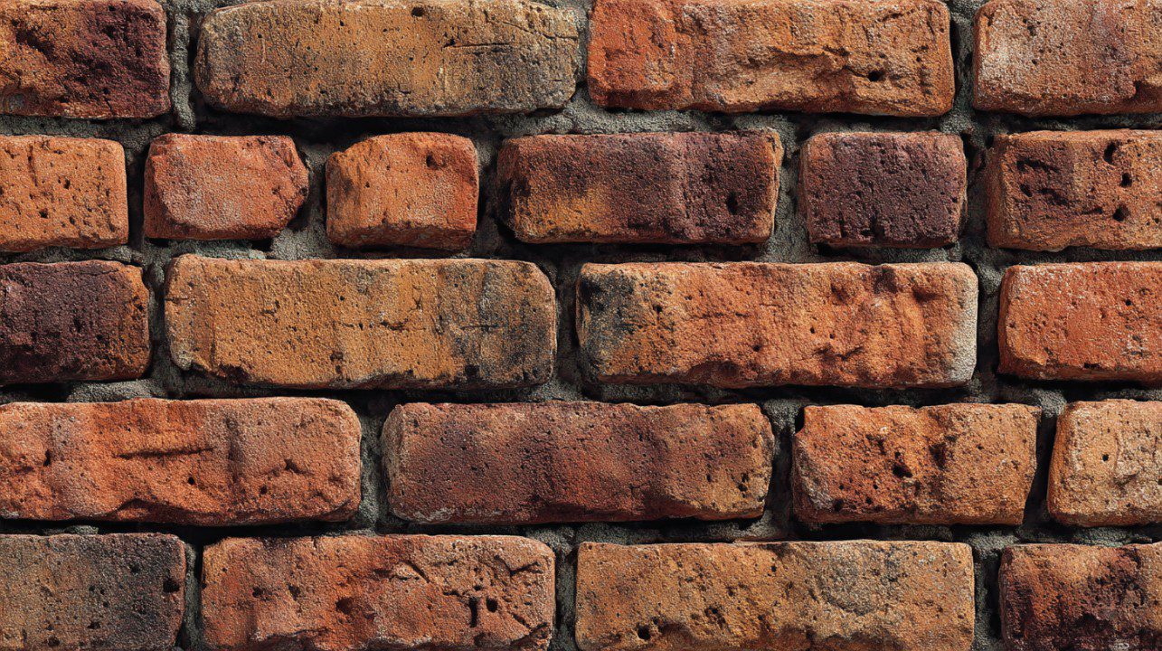Close-up photograph of a rustic brick wall showcasing the texture and natural colors of the bricks, perfect for design and architectural projects.