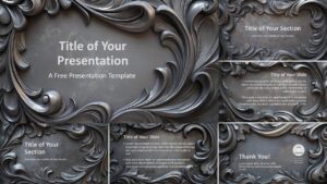 Stylish widescreen PowerPoint and Google Slides template with formal slide layouts and baroque-inspired metallic borders.