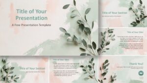 Widescreen pastel-themed eucalyptus presentation template for PowerPoint and Google Slides with six beautifully organized slides.