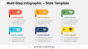 Six-step infographic slide for PowerPoint and Google Slides with a light background and alternating ribbon-style headers.